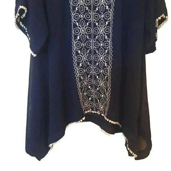 Lands' End Women's Navy Poly Georgette w White Embroidery Tunic Cover Up - Picture 4 of 11